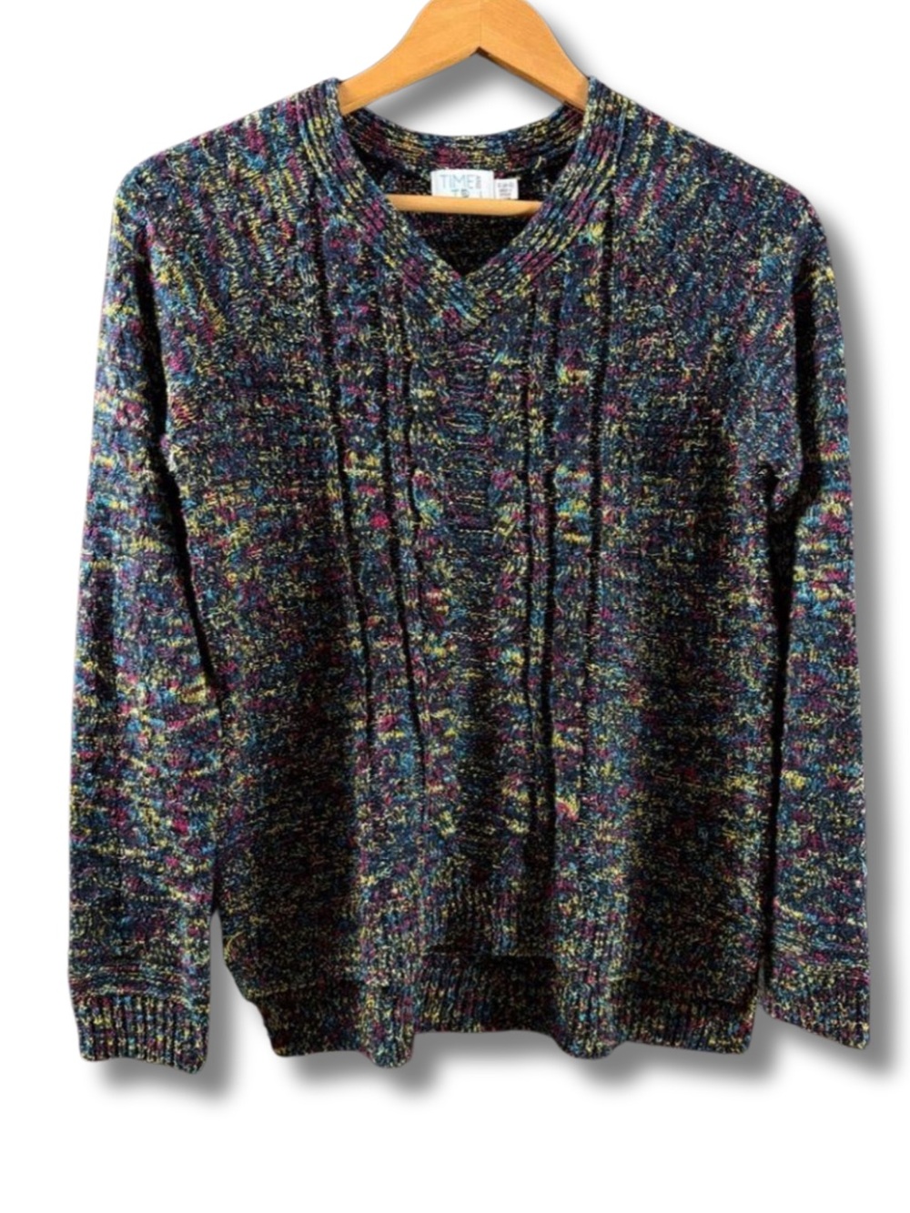 Time and Tru Womenโs Multicolor Knit V-Neck Sweater Size Small